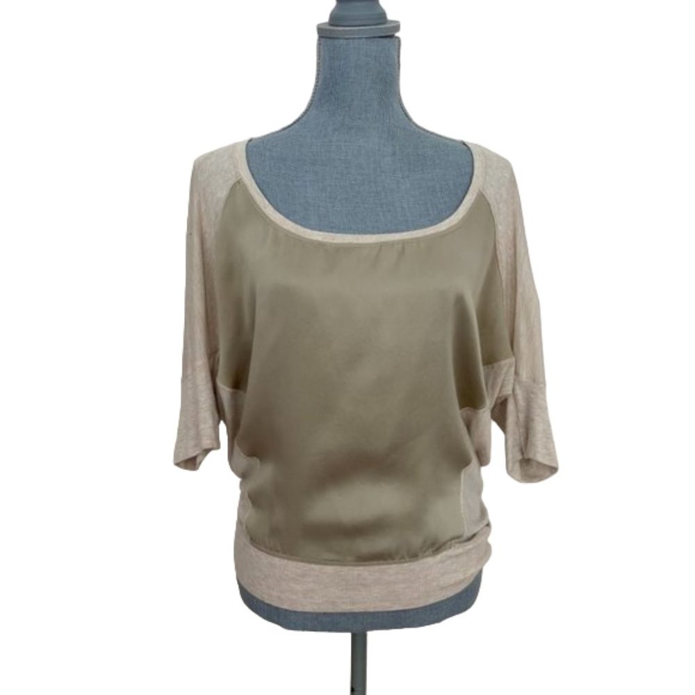 Mendocino - Heather Brand. Silk Trim Loose Fit Scoop Neck 3/4 Sleeve Blouse